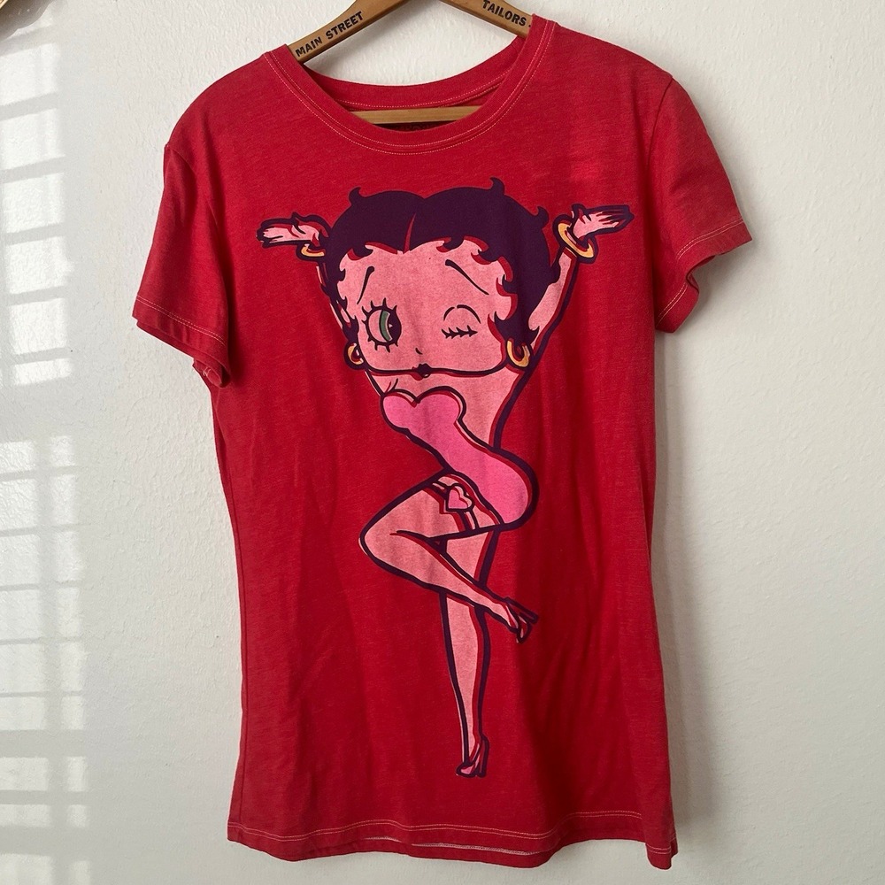 Betty Boop red graphic knit crewneck short sleeve tagless T-shirt womens XL slim